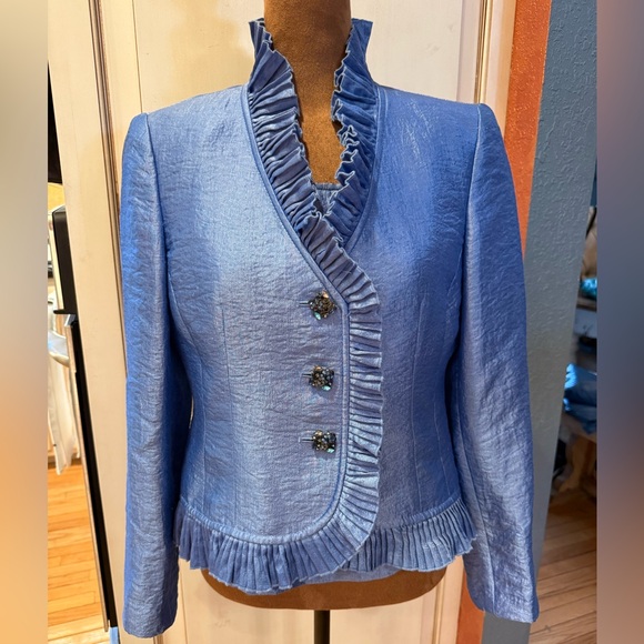 Kasper Jackets & Blazers - Blue Ruffled Women's Jacket Beaded Buttons & matching tank set wedding guest